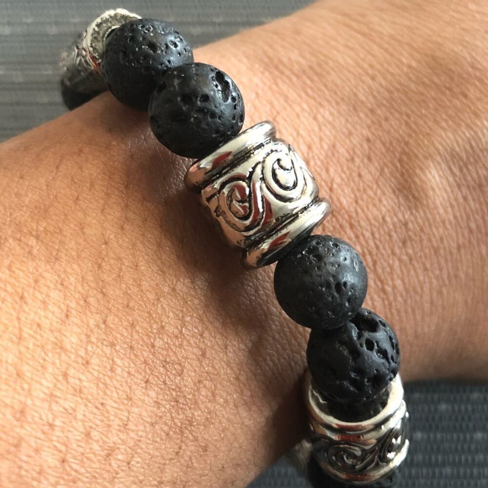 Men’s Black & Silver Volcano Rock Beaded Bracelet